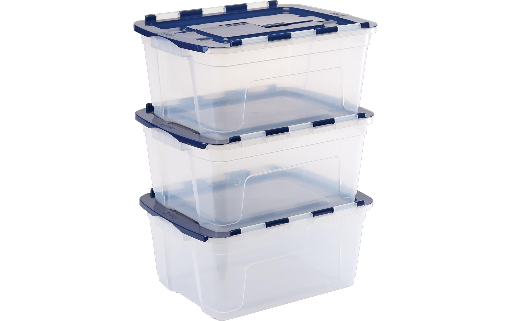 Fellowes ProStore Aufbewahrungsbox 45 L – mit Deckel, transparent/blau, PP, B 590 × H 280 × T 430 mm