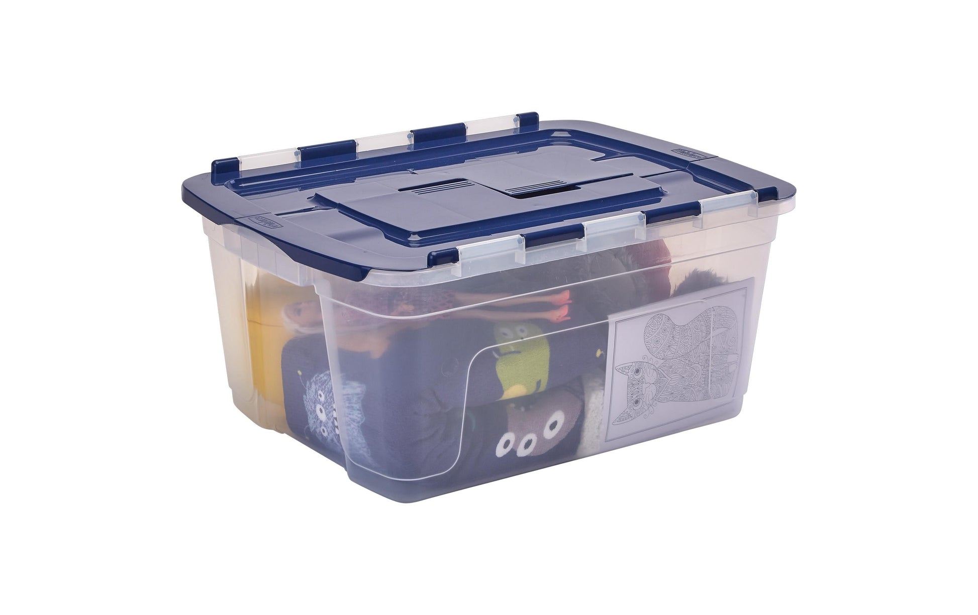 Fellowes ProStore Aufbewahrungsbox 45 L – mit Deckel, transparent/blau, PP, B 590 × H 280 × T 430 mm