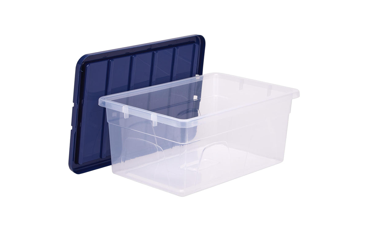 Fellowes Bankers Aufbewahrungsbox 38 l – mit Deckel, stapelbar, transparent/dunkelblau, Kunststoff