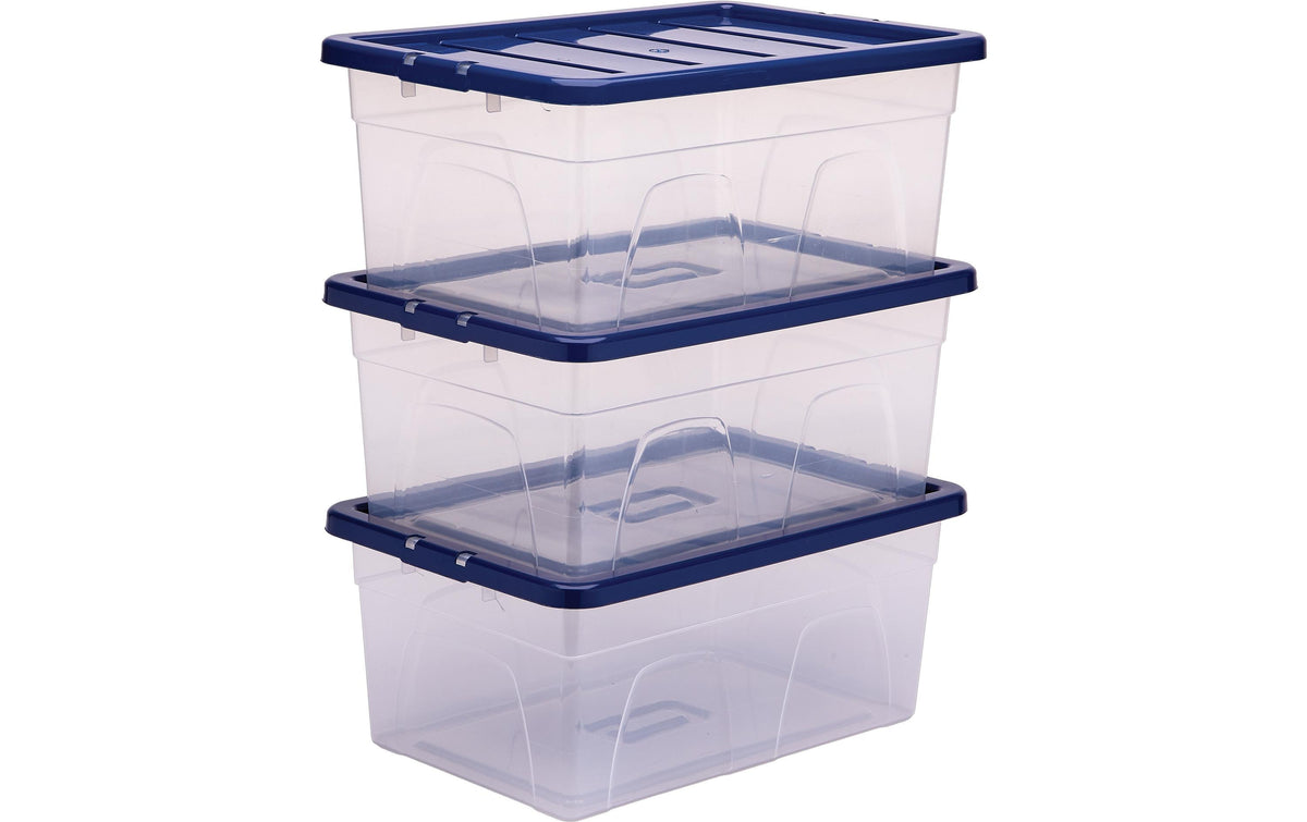 Fellowes Bankers Aufbewahrungsbox 38 l – mit Deckel, stapelbar, transparent/dunkelblau, Kunststoff