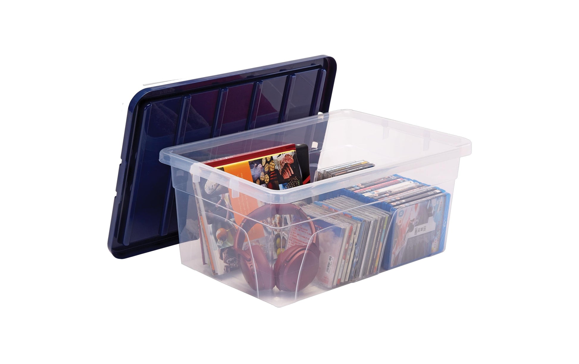 Fellowes Bankers Aufbewahrungsbox 38 l – mit Deckel, stapelbar, transparent/dunkelblau, Kunststoff
