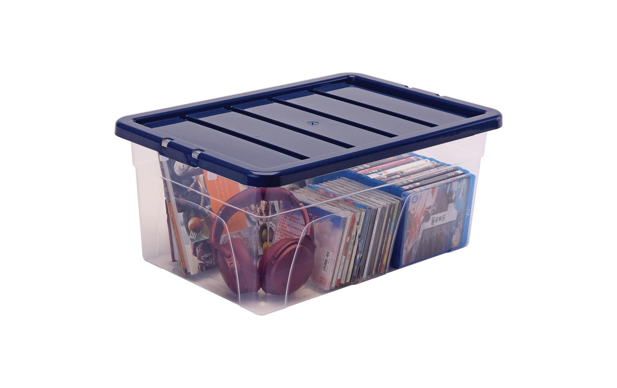 Fellowes Bankers Aufbewahrungsbox 38 l – mit Deckel, stapelbar, transparent/dunkelblau, Kunststoff