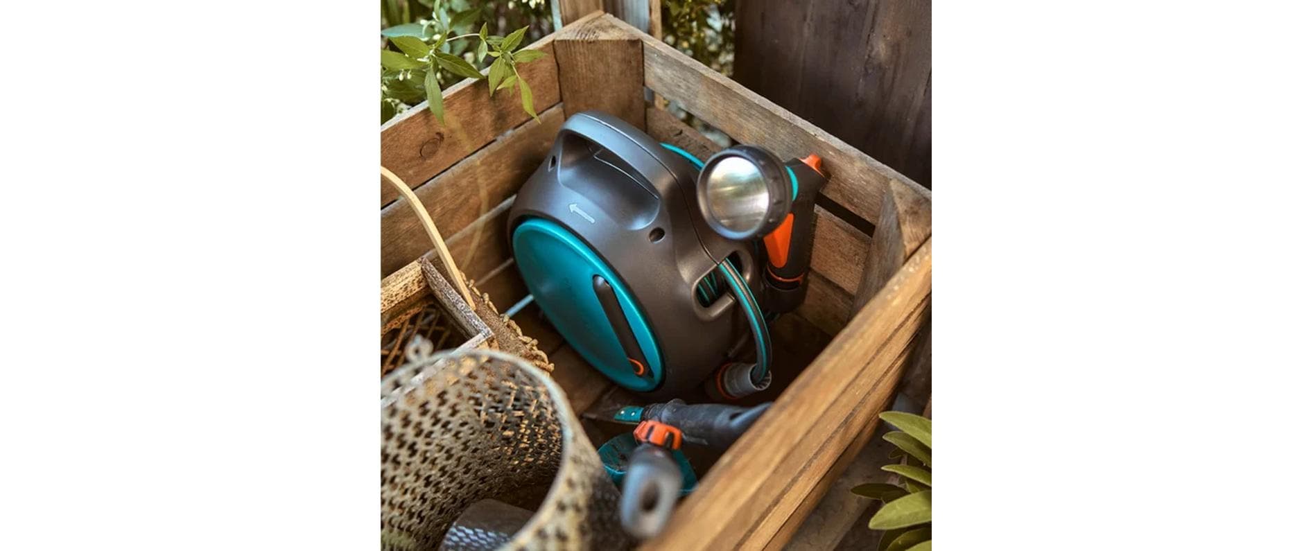 Gardena Mobile Schlauchbox Move – 270 × 160 × 300 mm, Schwarz/Türkis, 10 m