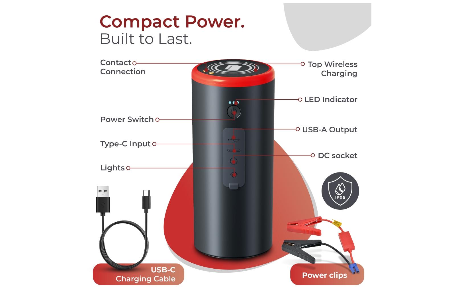 Caliber CPS-JS Powerbank 15'000 mAh – 1× USB-C, 1× USB-A, schwarz