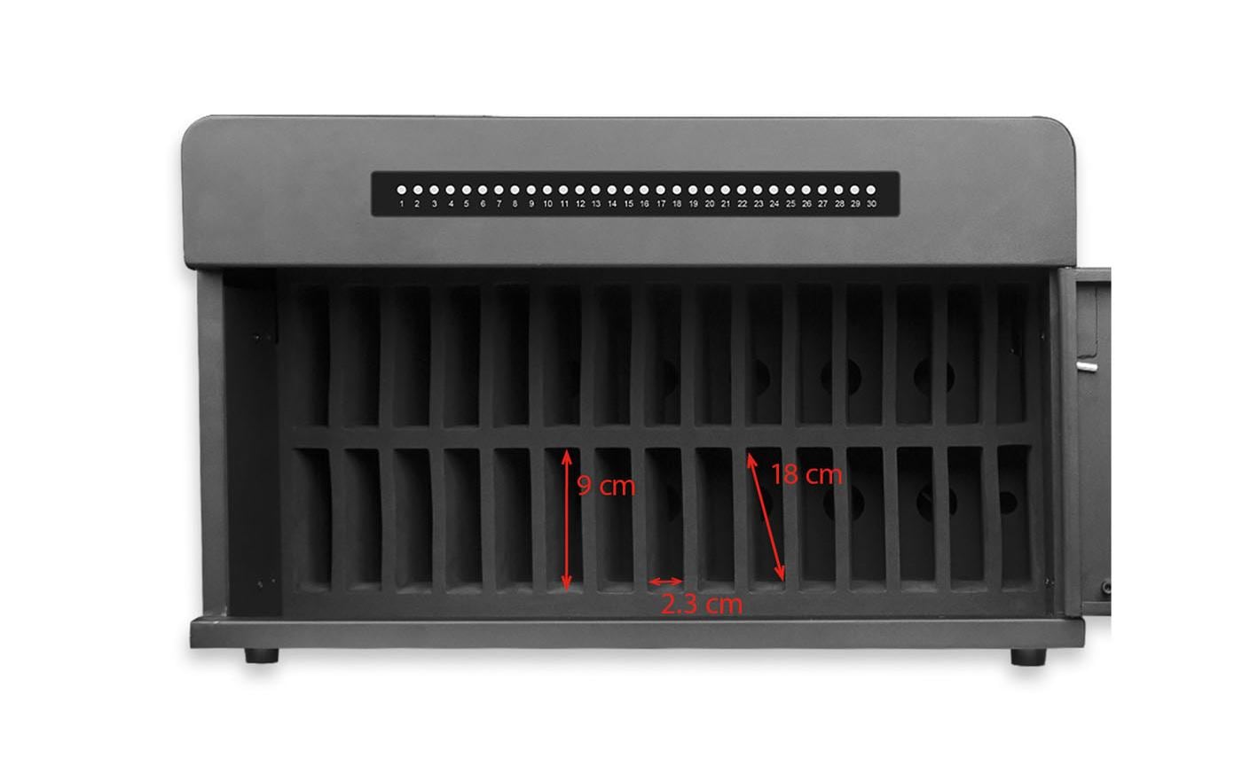 LMP Lade-/Aufbewahrungsschrank – für 30 Geräte – Abschliessbar, 1000 W (30 W/Port) – Schwarz