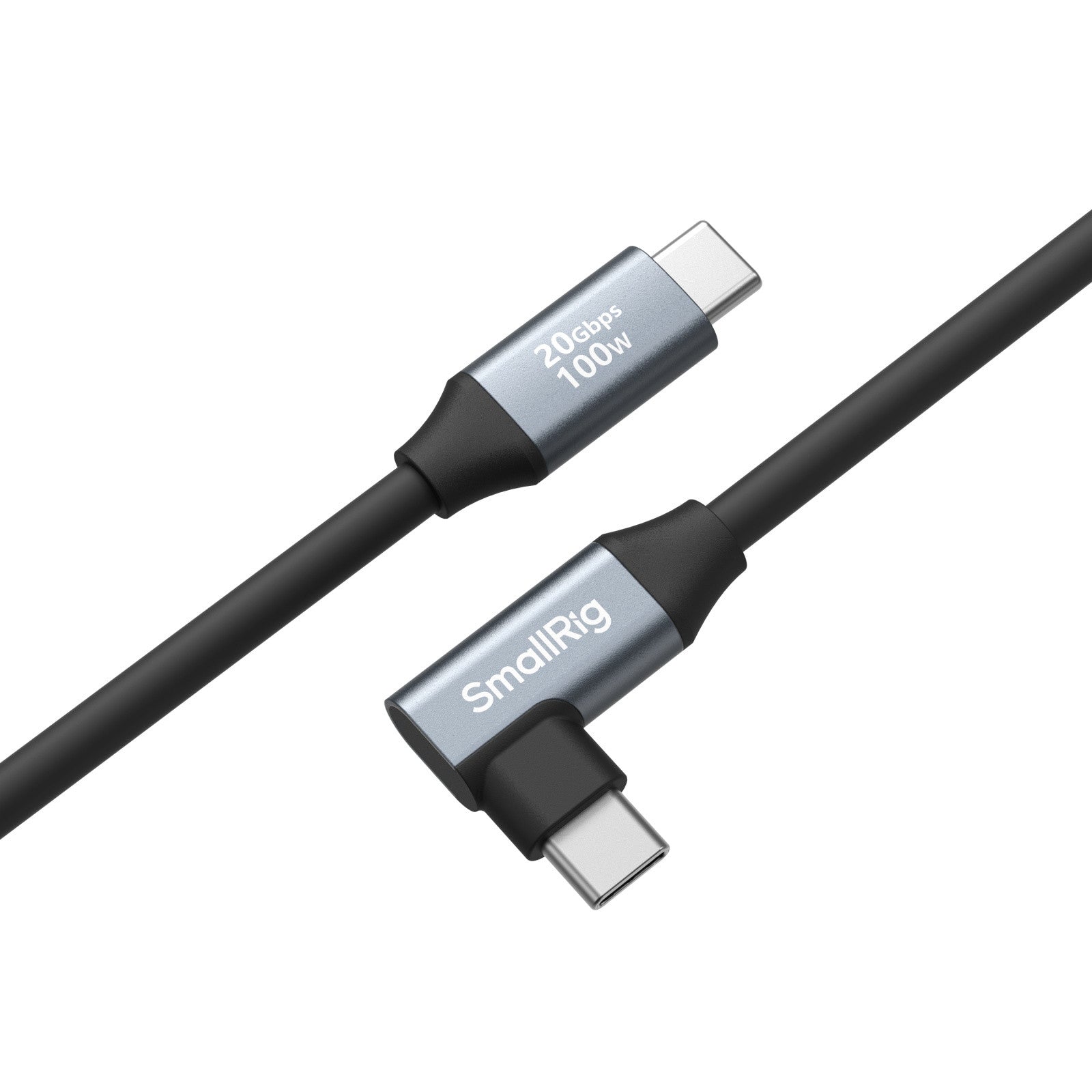 SmallRig USB-C auf USB-C Kabel – 20 Gbit/s – 0,35 m – PD 100 W – DP Alt Mode – Abgewinkelt – Schwarz/Grau