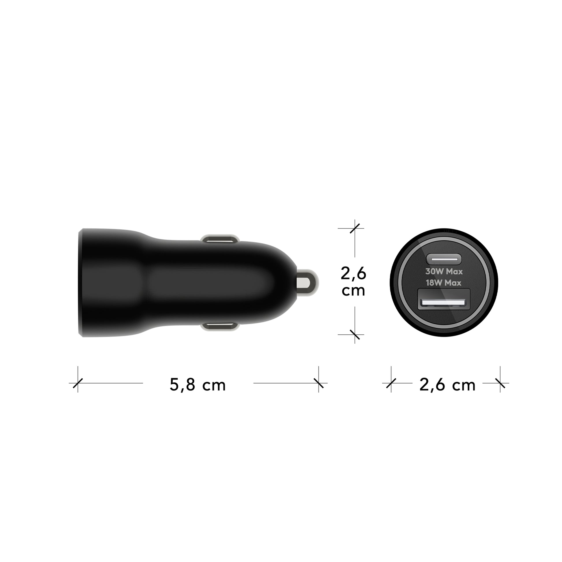 dbramante1928 Ladegerät – 30 W + 18 W, 1× USB-C + 1× USB-A, Zigarettenanzünder-Stecker – für 12–24 V Fahrzeuge