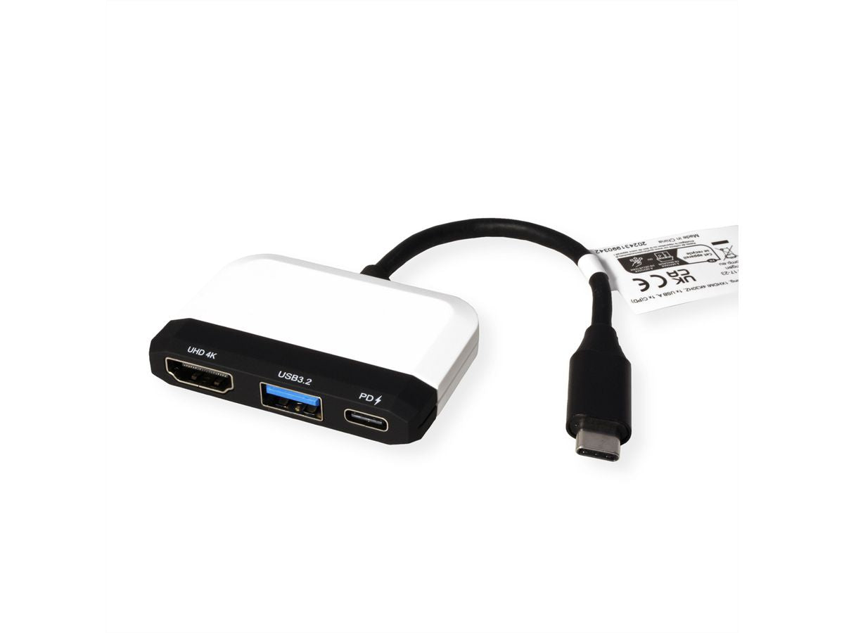 VALUE USB-C zu HDMI Adapter – 4K (3840 × 2160) @ 30 Hz, 1× HDMI, 1× USB-A (USB 3.2 Gen 1), 10 cm, PD
