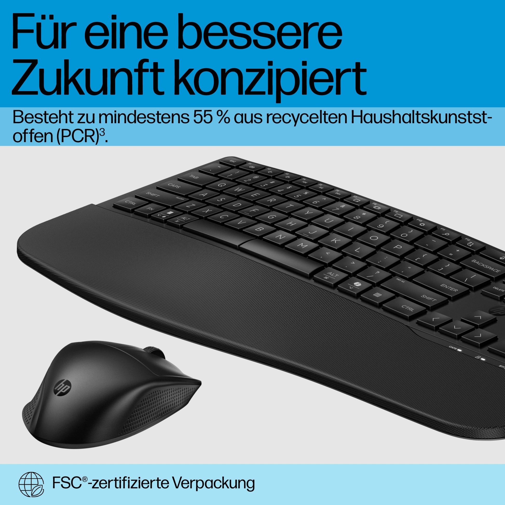 HP 685 Comfort Dual-Mode – Tastatur- und Maus-Set – Bluetooth & 2,4 GHz (Nano-Empfänger, USB-A) – mit Handballenauflage