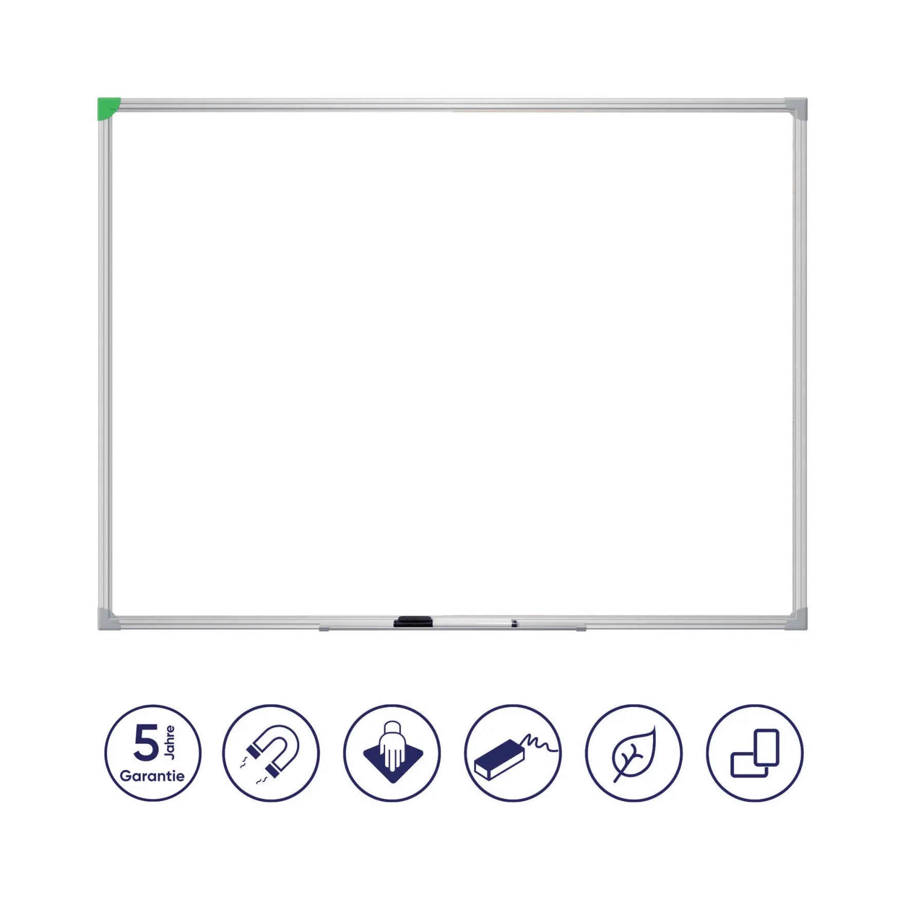 Franken Whiteboard – 120 × 180 cm, lackierter Stahl, magnetisch, Aluminiumrahmen, silber, Wandmontage