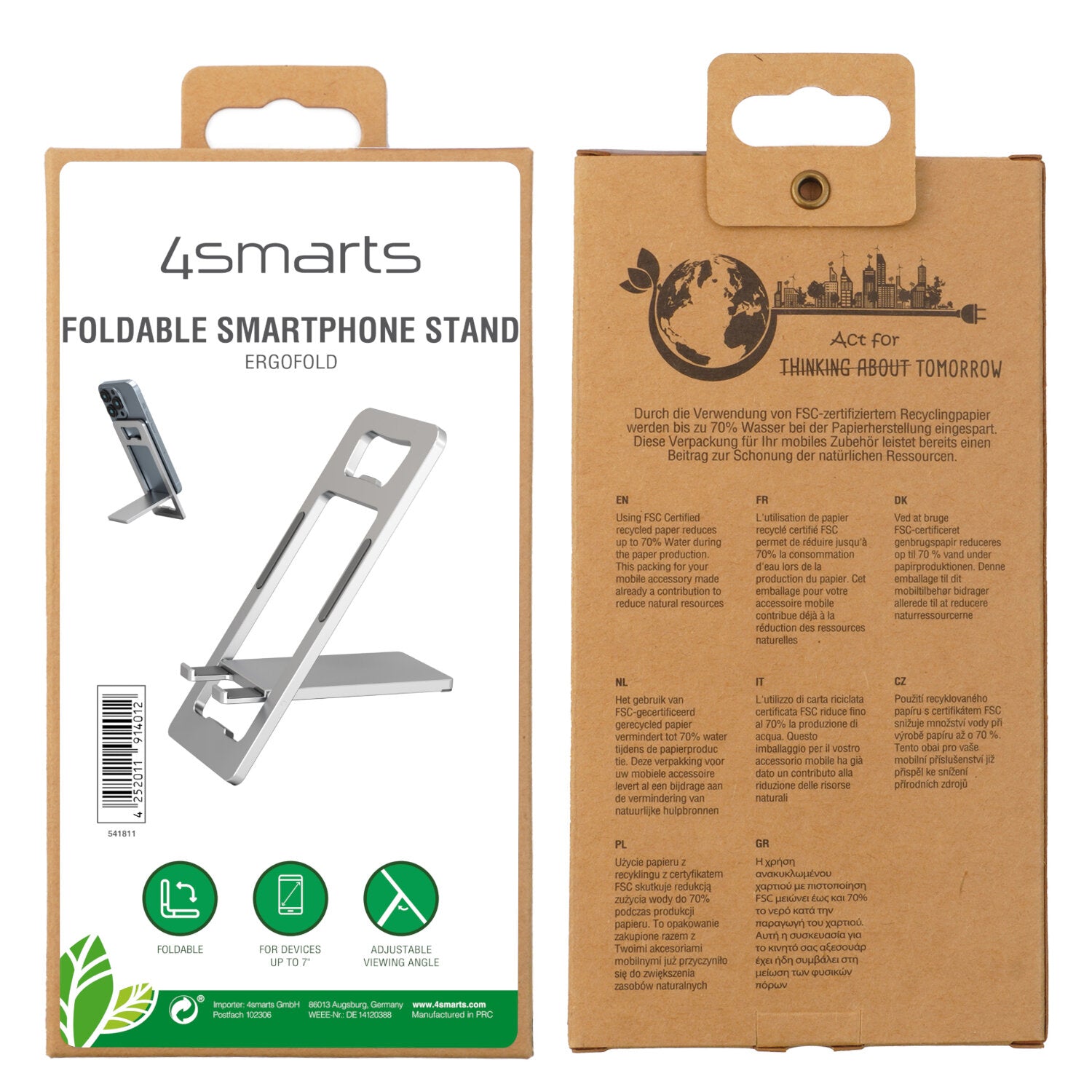 4smarts Tischständer, faltbar – für bis 7" (universal) – Silber, Aluminium