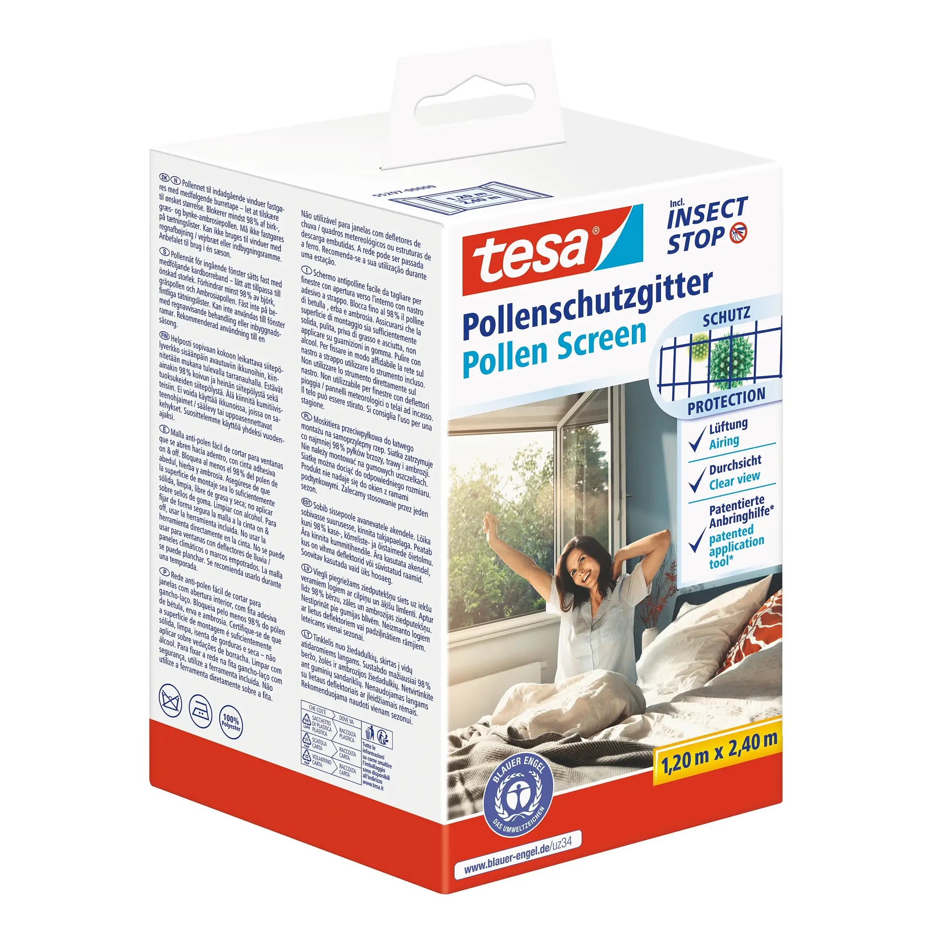 TESA Fenster-Fliegengitter – 120 × 240 cm – Anthrazit – Polyester – Klettband – Für Fenster