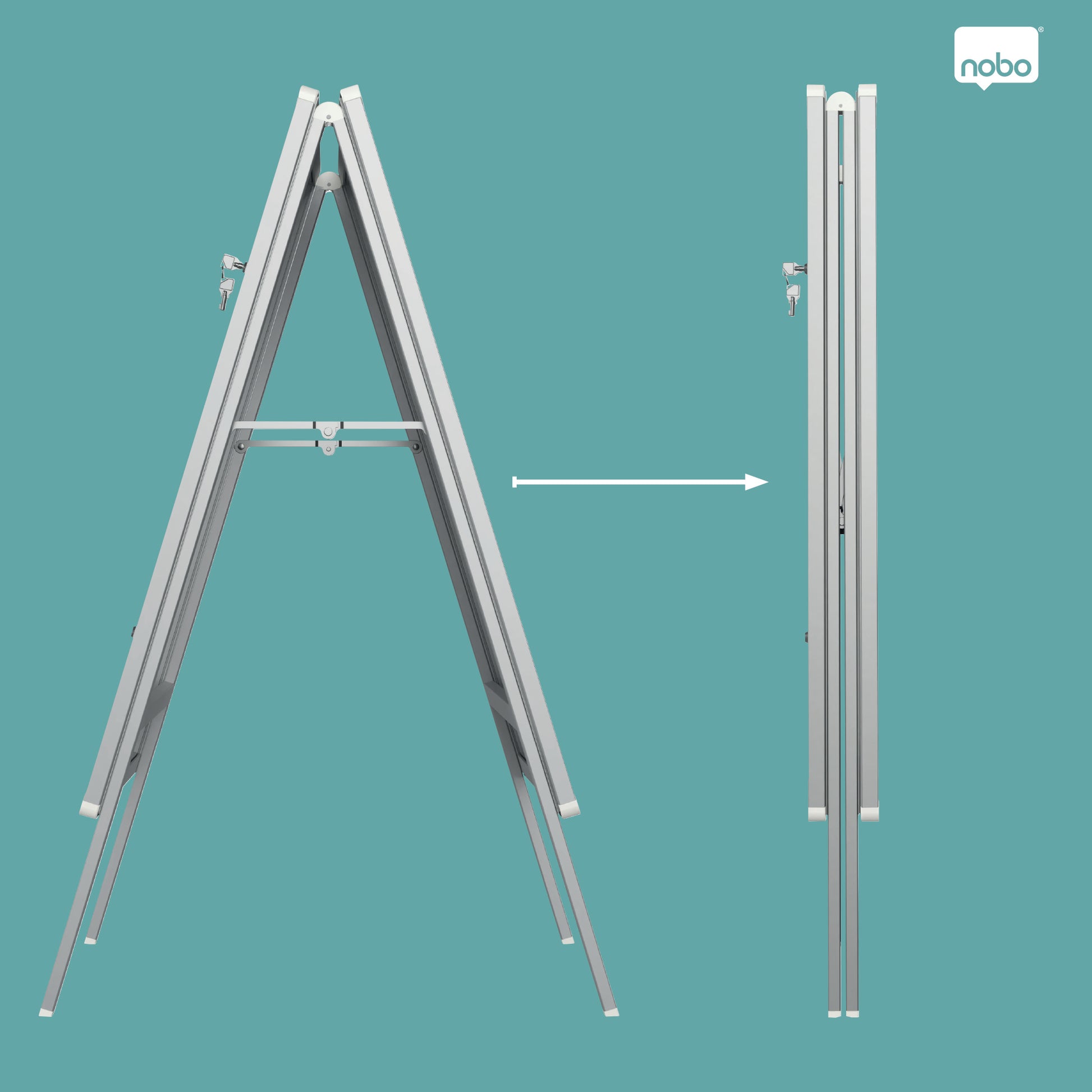 Nobo Kundenstopper Premium Plus – für A1 – wetterfest – abschliessbar – silber – Aluminium