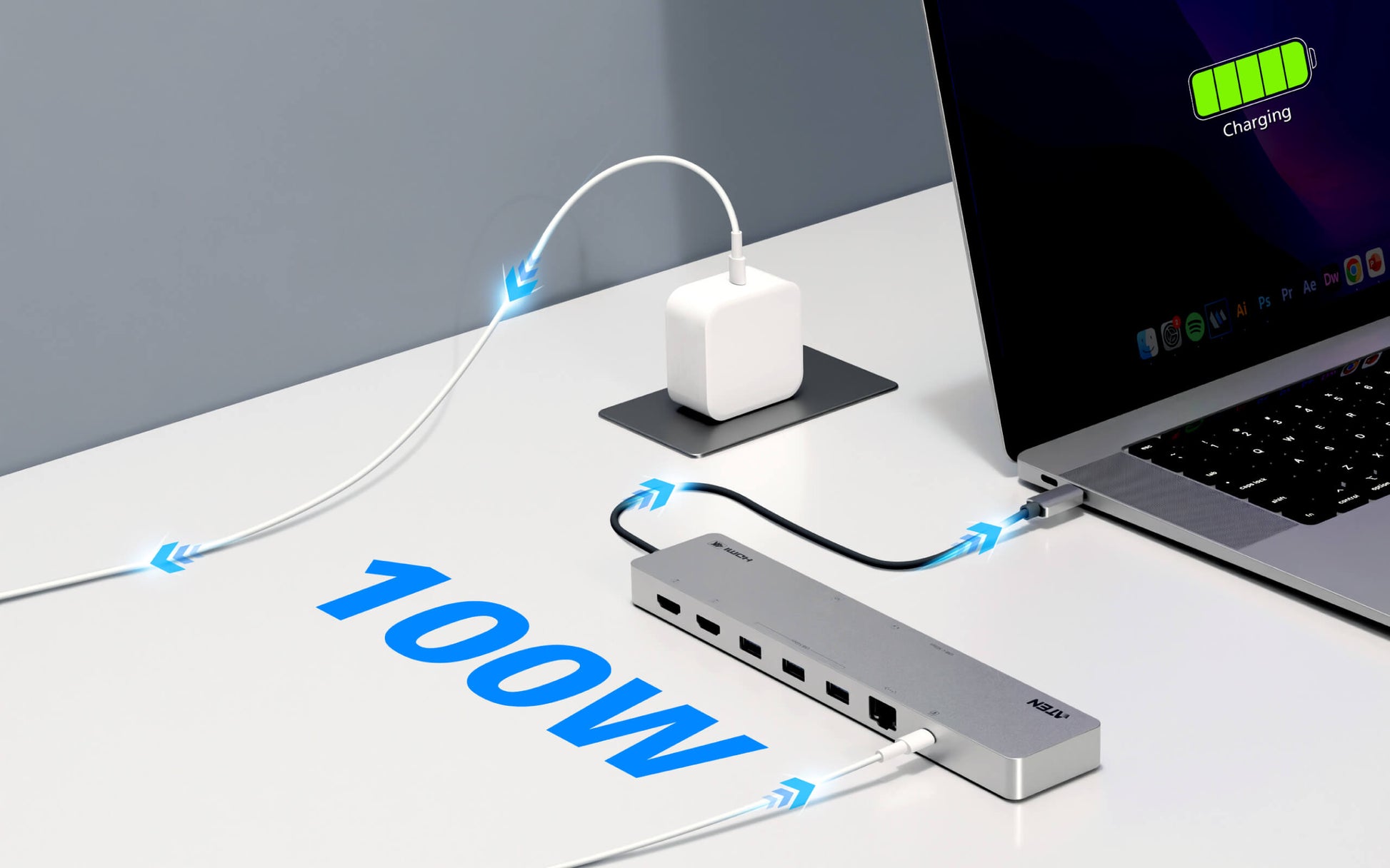 ATEN UH3240 Dockingstation – USB-C, 2× HDMI, 3× USB-A, 100 W PD, GbE, SD/microSD, für Windows/Mac/iPadOS
