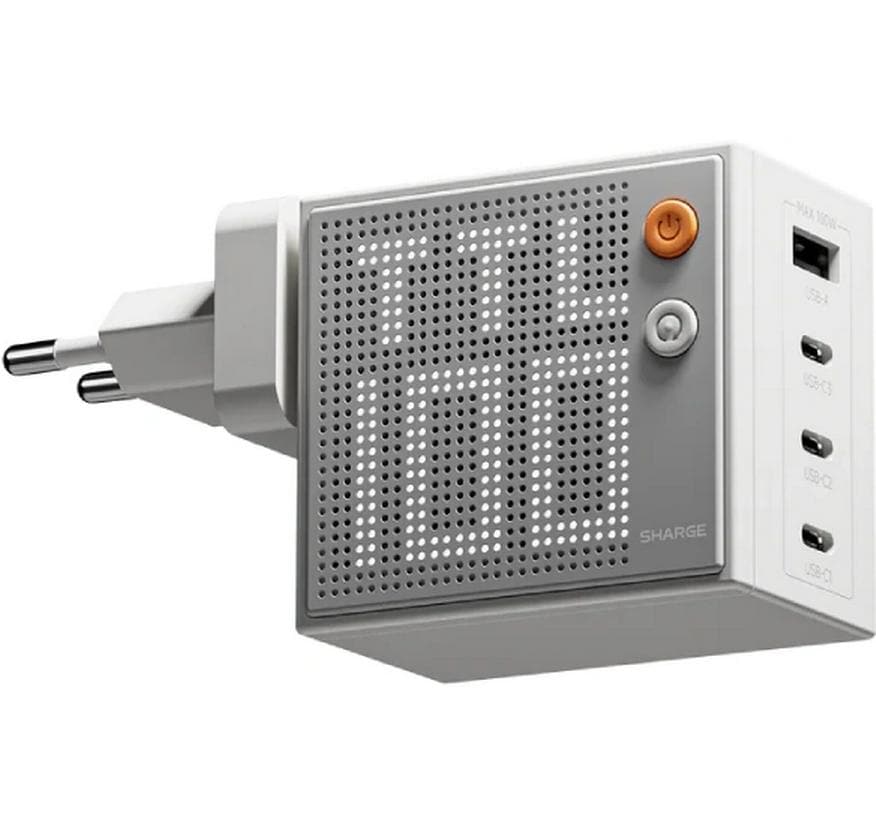 Sharge PIXEL 100 USB-Ladegerät 110 W – USB-C×3, USB-A×1 – PD 3.1, GaN – Weiss