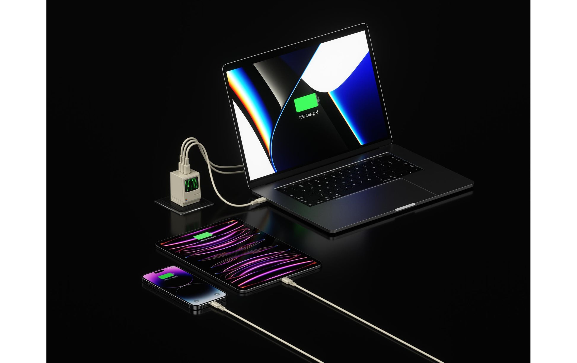 Sharge RETRO USB-Desktop-Ladegerät 75 W – USB-C×3 – PD, GaN – Grau