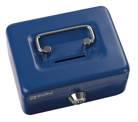 Rieffel Geldkassette – mit Schlüssel – 12,5 × 9,5 × 6 cm – Blau – Stahl