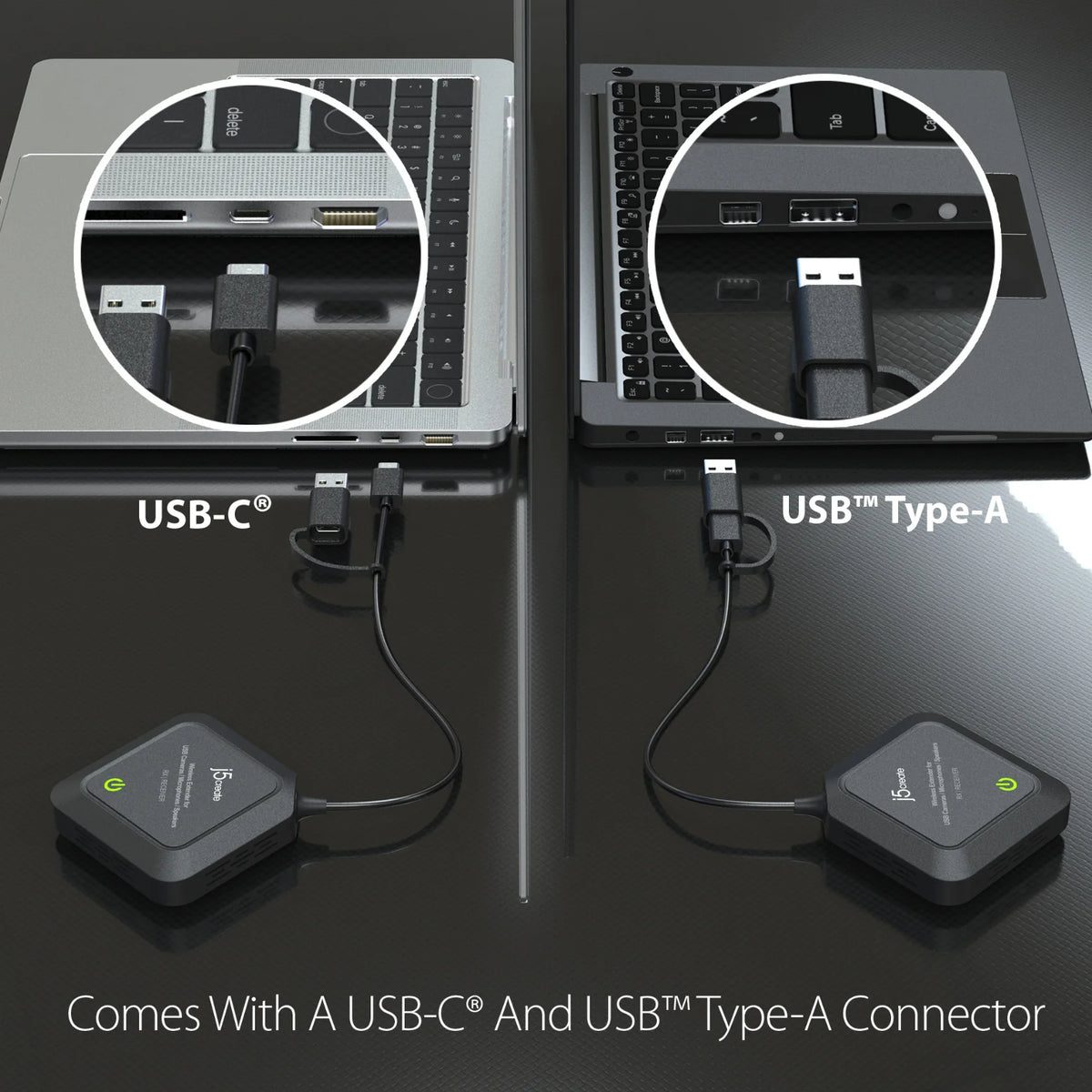 j5create JVW120-N – Drahtloser Extender – Verkabelt & Kabellos, USB-A/USB-C – für USB-C/USB-A-Ports
