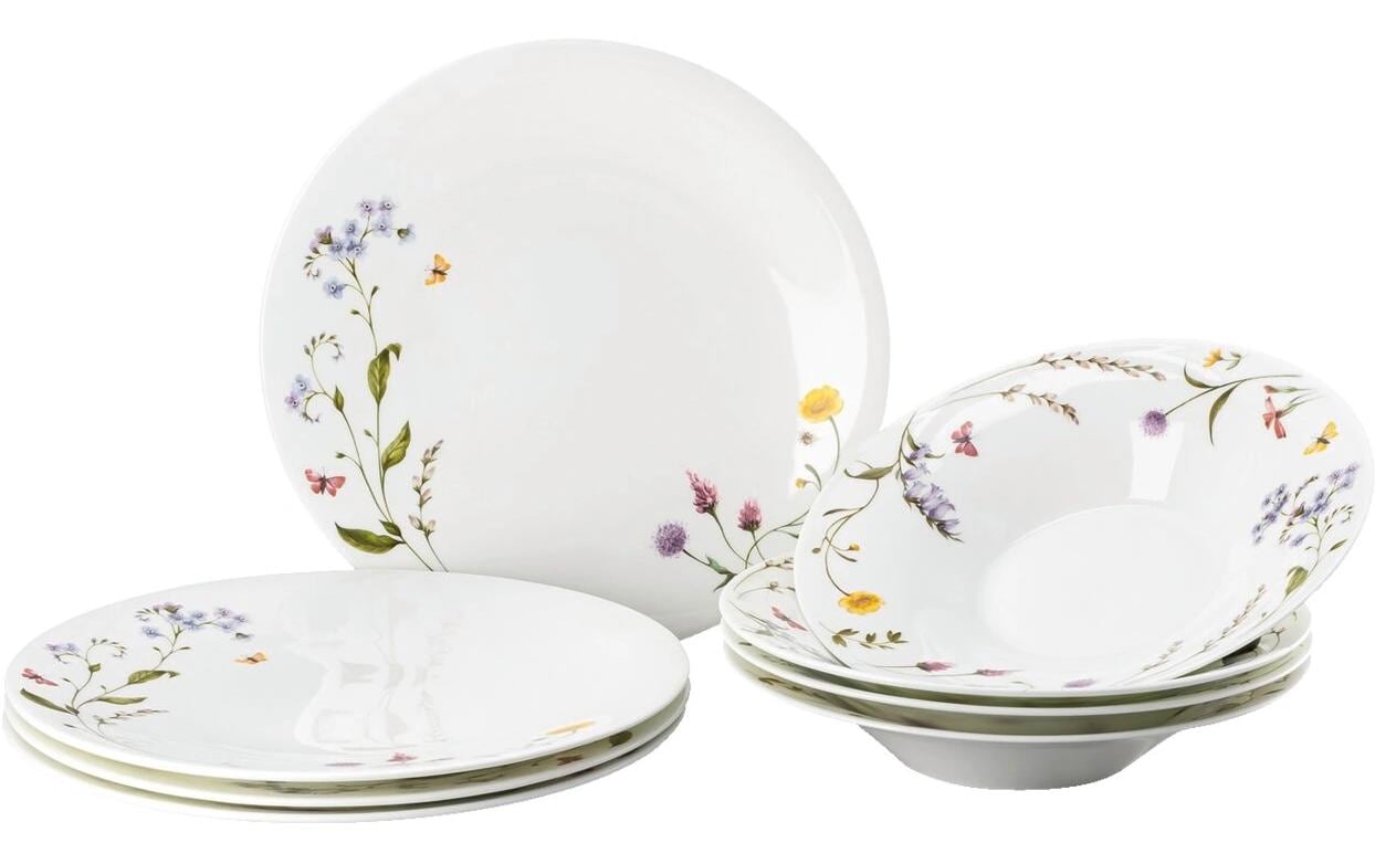 Hutschenreuther Speise-Service Nora-SpringVibes – 8-teiliges Set, Porzellan, Weiss/Mehrfarbig, spülmaschinenfest