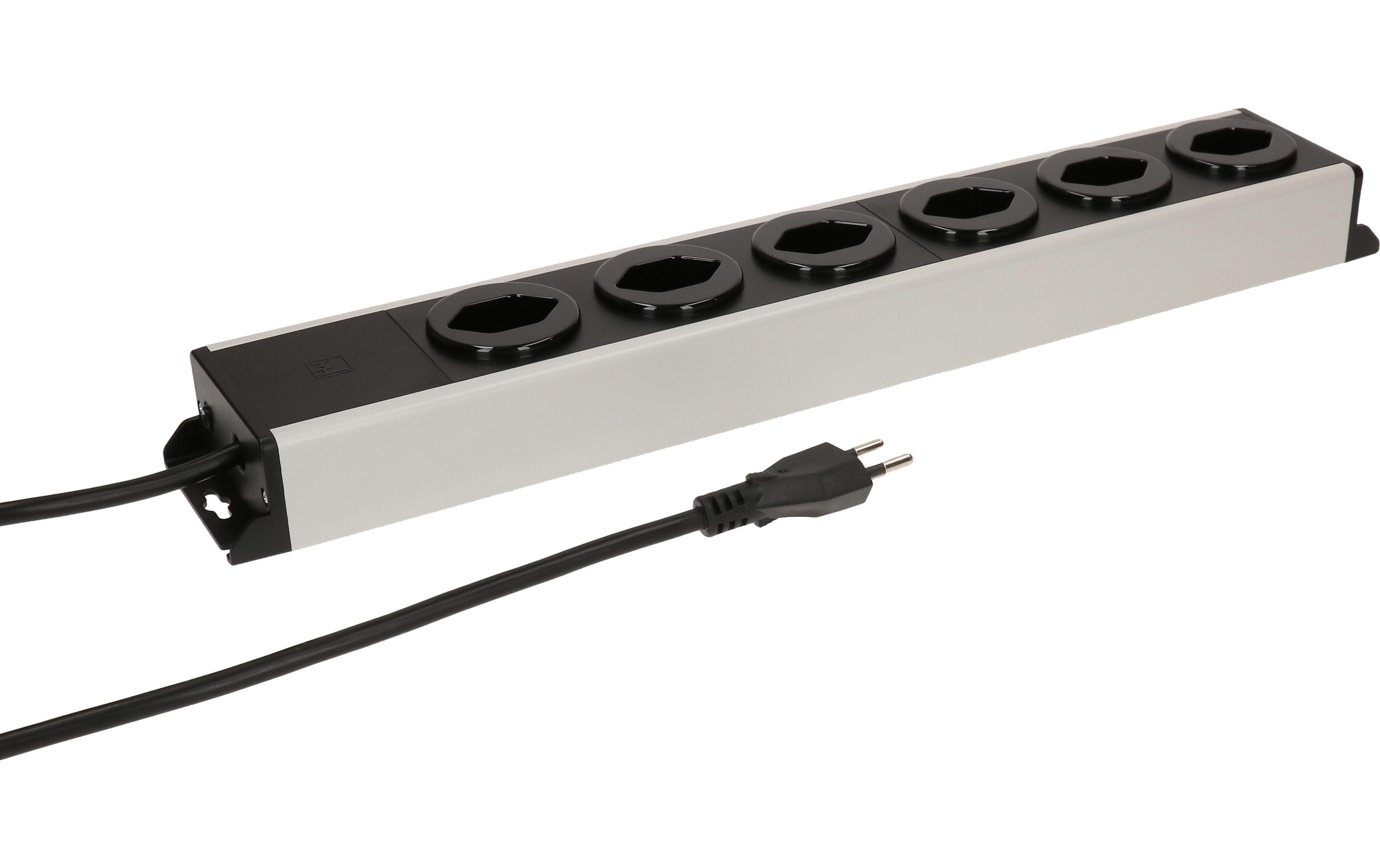 Max Hauri AG Max Hauri POWER-LINE Steckdosenleiste, 6×T13, ohne Schalter, 5 m, Eingang T12 – grau/schwarz