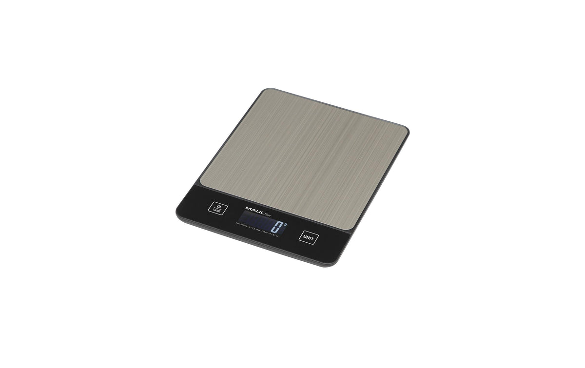 MAUL Briefwaage MAULlibra – Tragkraft 5 kg, Teilung 1 g, Batterie, Edelstahl, Schwarz