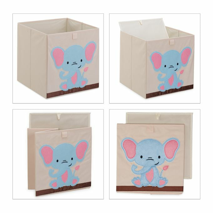 Relaxdays Aufbewahrungsbox 34 l – Pappe/Vlies/Polyester – Blau/Rosa/Beige – 330 × 330 × 330 mm
