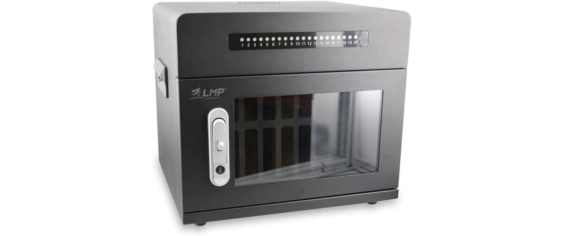LMP Lade-/Aufbewahrungsschrank – für 20 Geräte – abschliessbar, 500 W (25 W/Port) – Schwarz