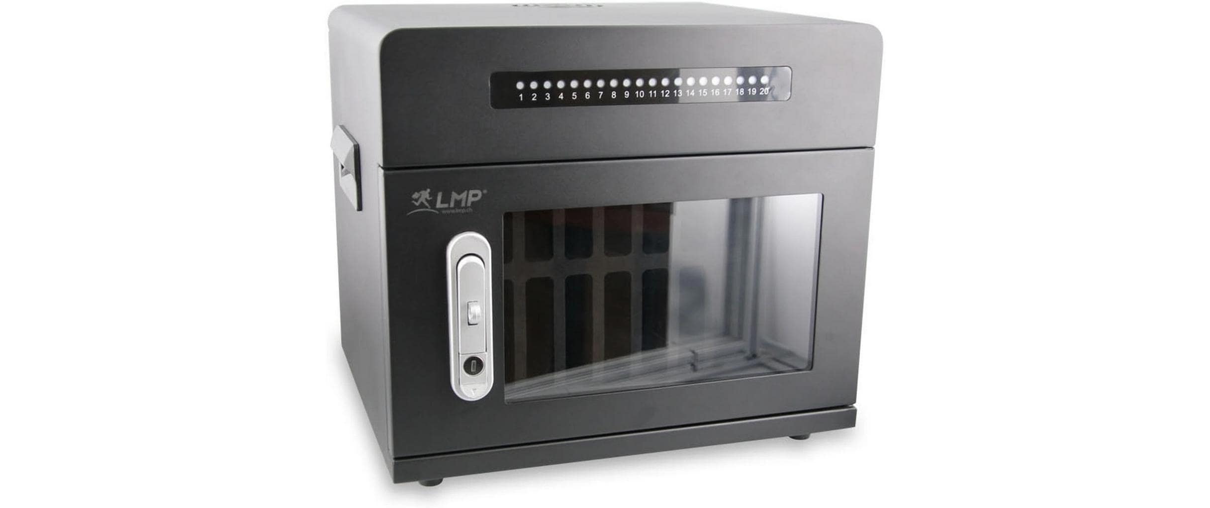 LMP Lade-/Aufbewahrungsschrank – für 20 Geräte – abschliessbar, 500 W (25 W/Port) – Schwarz