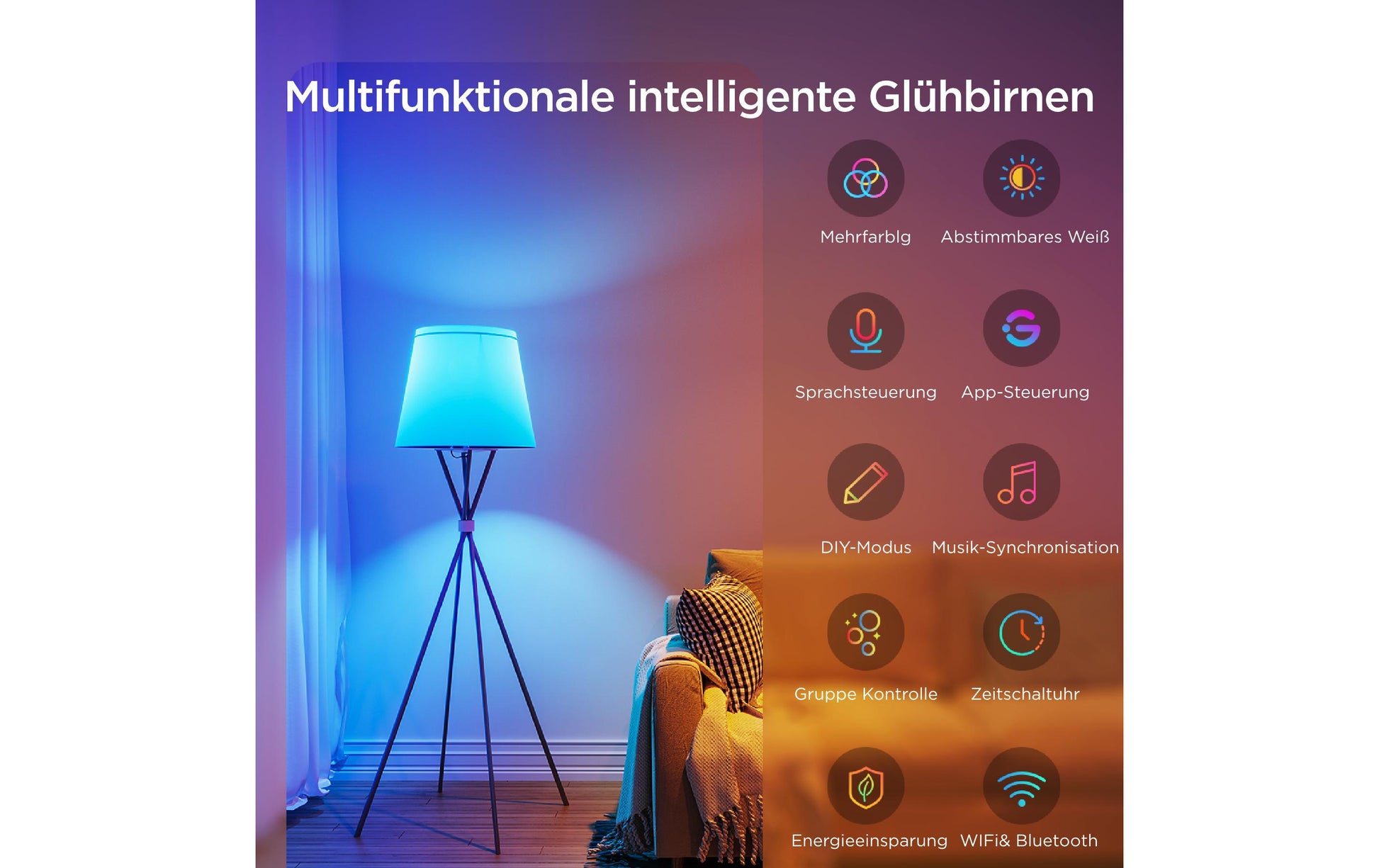 Govee Smart-Leuchtmittel E27 – RGBW, 2700–6500 K, 800 lm, Matter – für Amazon Alexa, Google Home – 2 Stk.