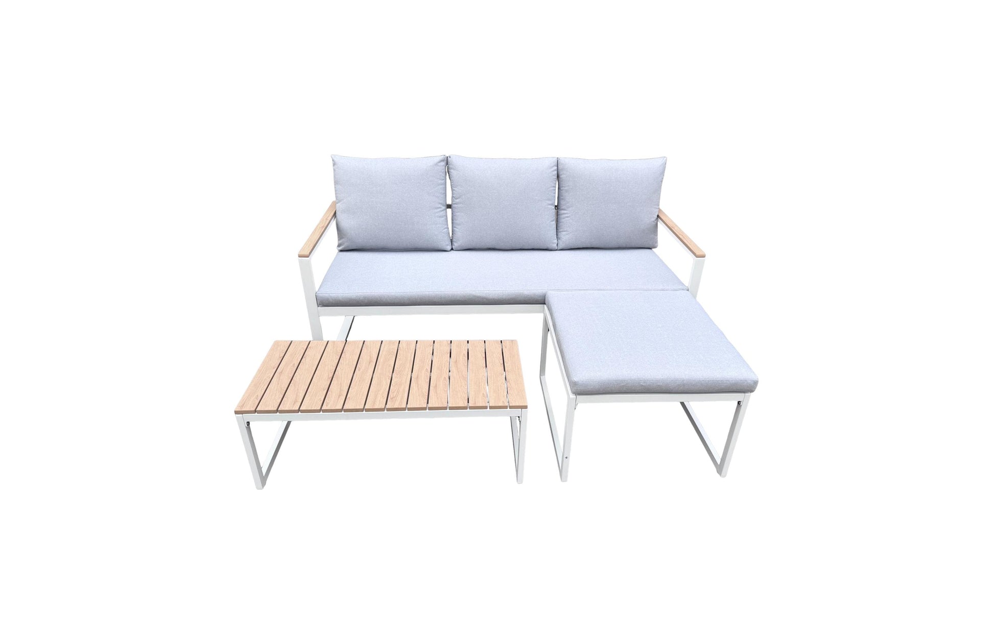 Cocon Lounge-Set – B 160 × T 65 × H 88 cm – Polyester, Polywood, Stahl (beschichtet), Beige, Grau – 3-teilig