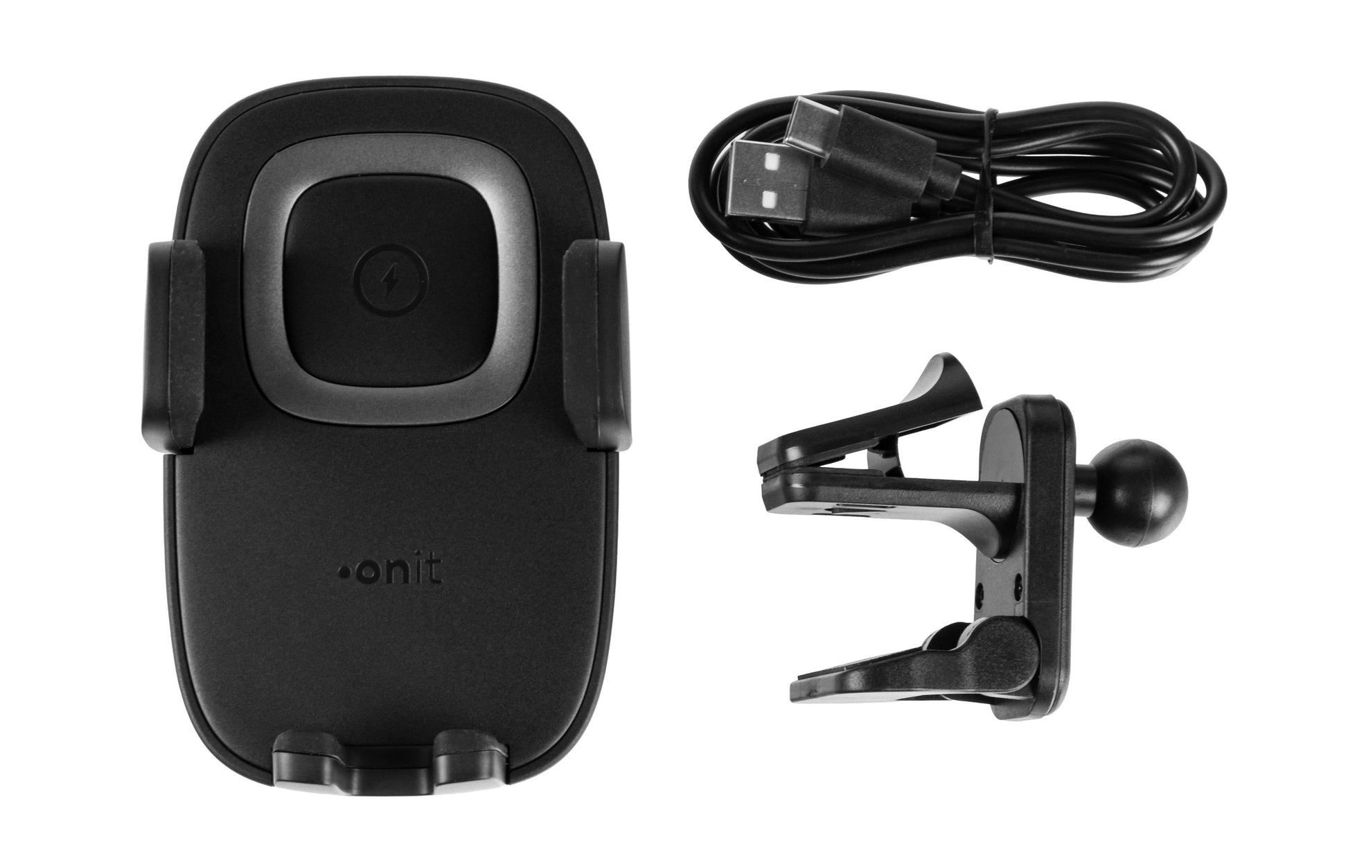 Onit Auto-Ladehalterung – Qi 15 W – Lüftungsschlitz, 59–85 mm, drehbar, neigbar – Schwarz