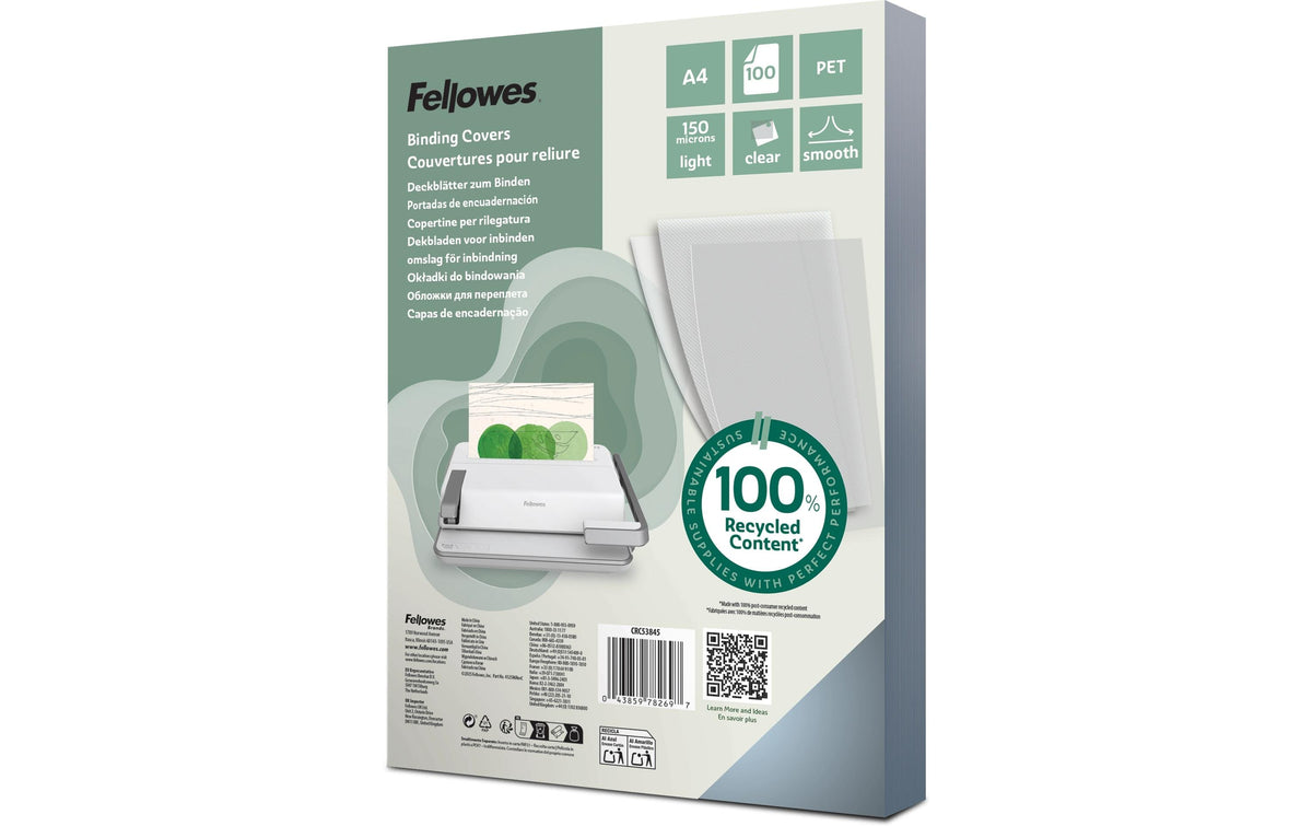 Fellowes Einbandfolie – A4 – 150 µm, PET, transparent – 100 Stk.
