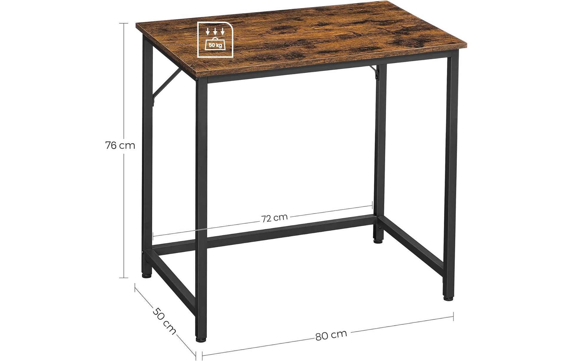 Vasagle Bürotisch, 50 × 80 cm, 50 kg, Braun, Spanplatte/Stahl