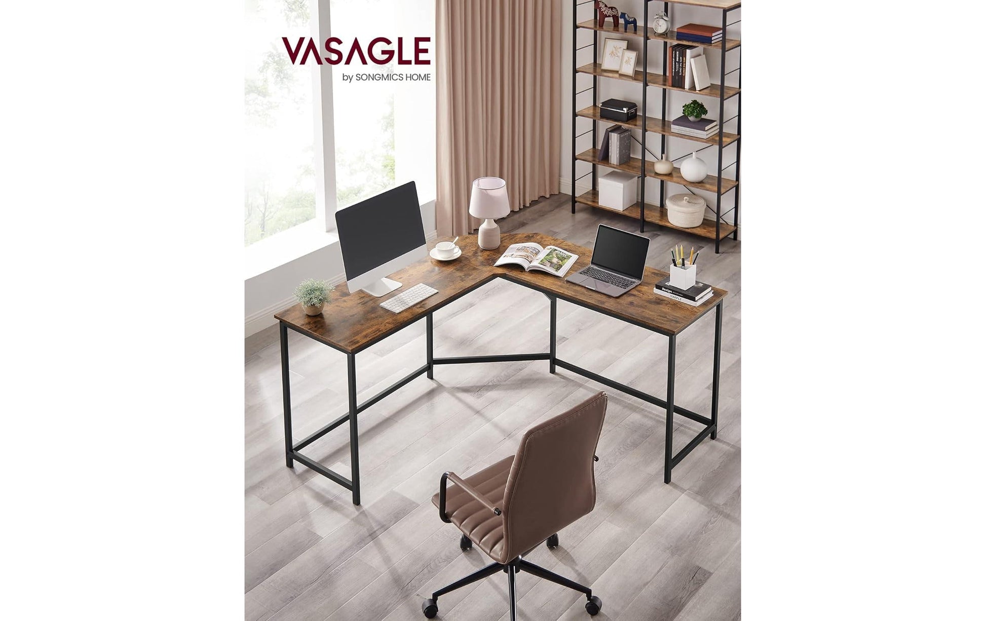 Vasagle Höhenverstellbarer Tisch, 149 × 149 cm, 50 kg, Schwarz, Spanplatte/Stahl