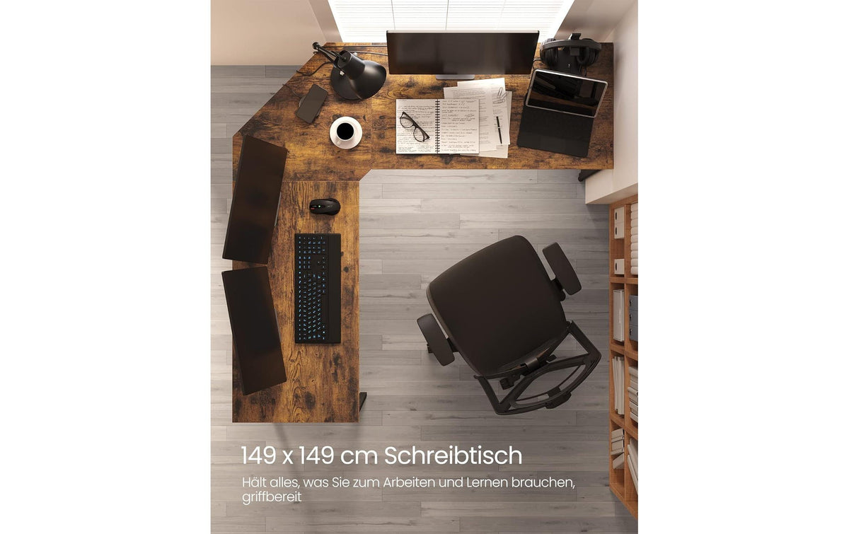 Vasagle Höhenverstellbarer Tisch, 149 × 149 cm, 50 kg, Schwarz, Spanplatte/Stahl