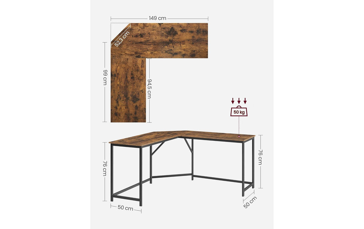 Vasagle Höhenverstellbarer Tisch, 149 × 149 cm, 50 kg, Schwarz, Spanplatte/Stahl