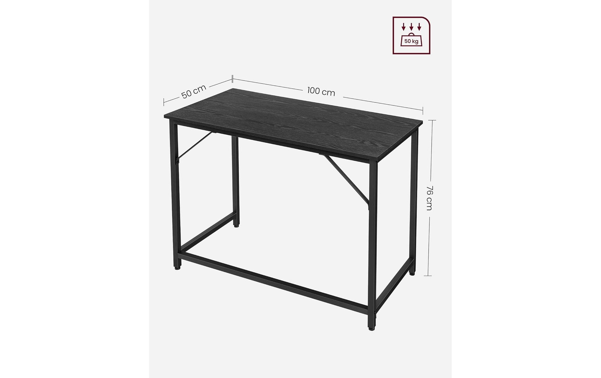 Vasagle Höhenverstellbarer Tisch, 50 × 100 cm, 50 kg, Schwarz, Spanplatte/Stahl