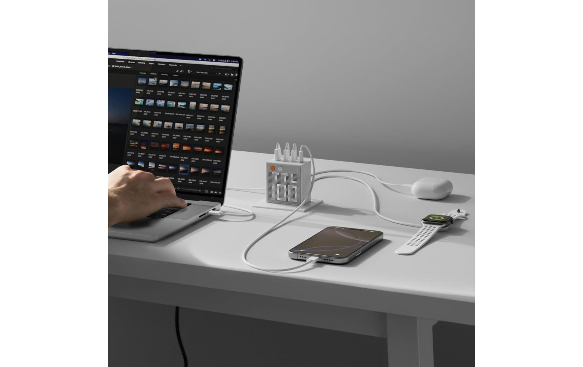 Sharge PIXEL100 USB-Desktop-Ladegerät 100 W – USB-C×3, USB-A×1 – PD 3.1, GaN – Grau
