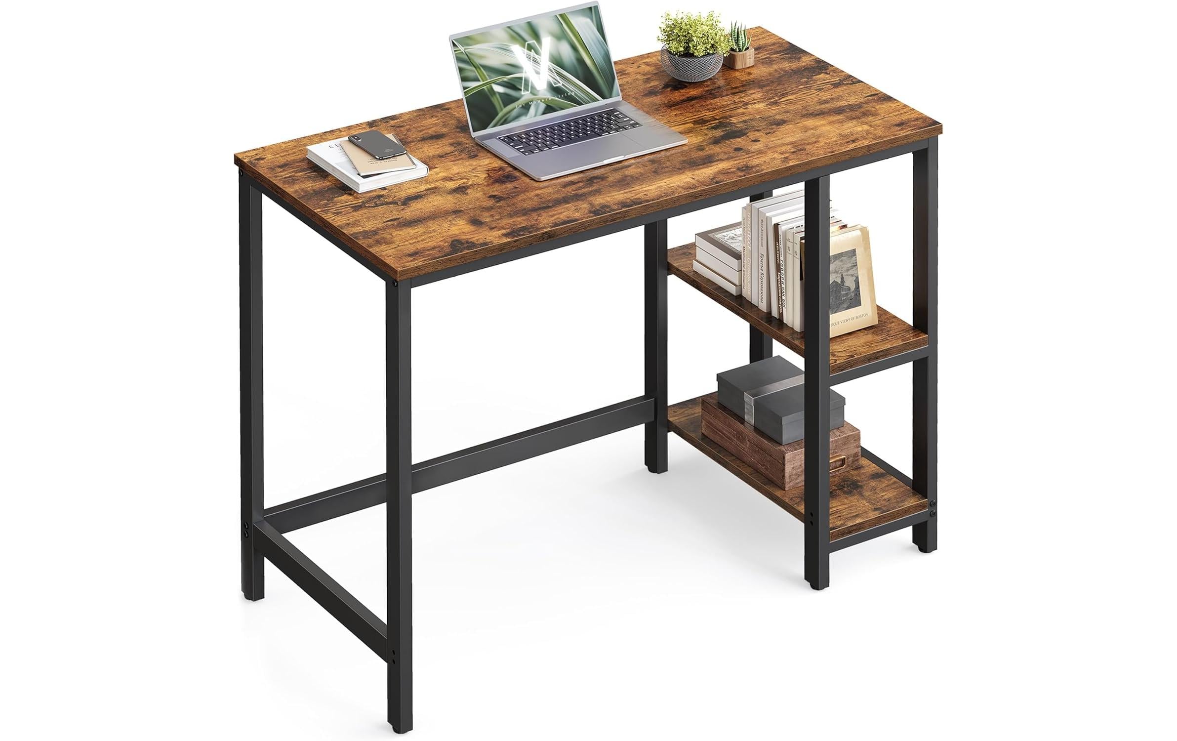 Vasagle Höhenverstellbarer Tisch, 50 × 100 cm, 50 kg, Braun/Schwarz, Spanplatte/Stahl