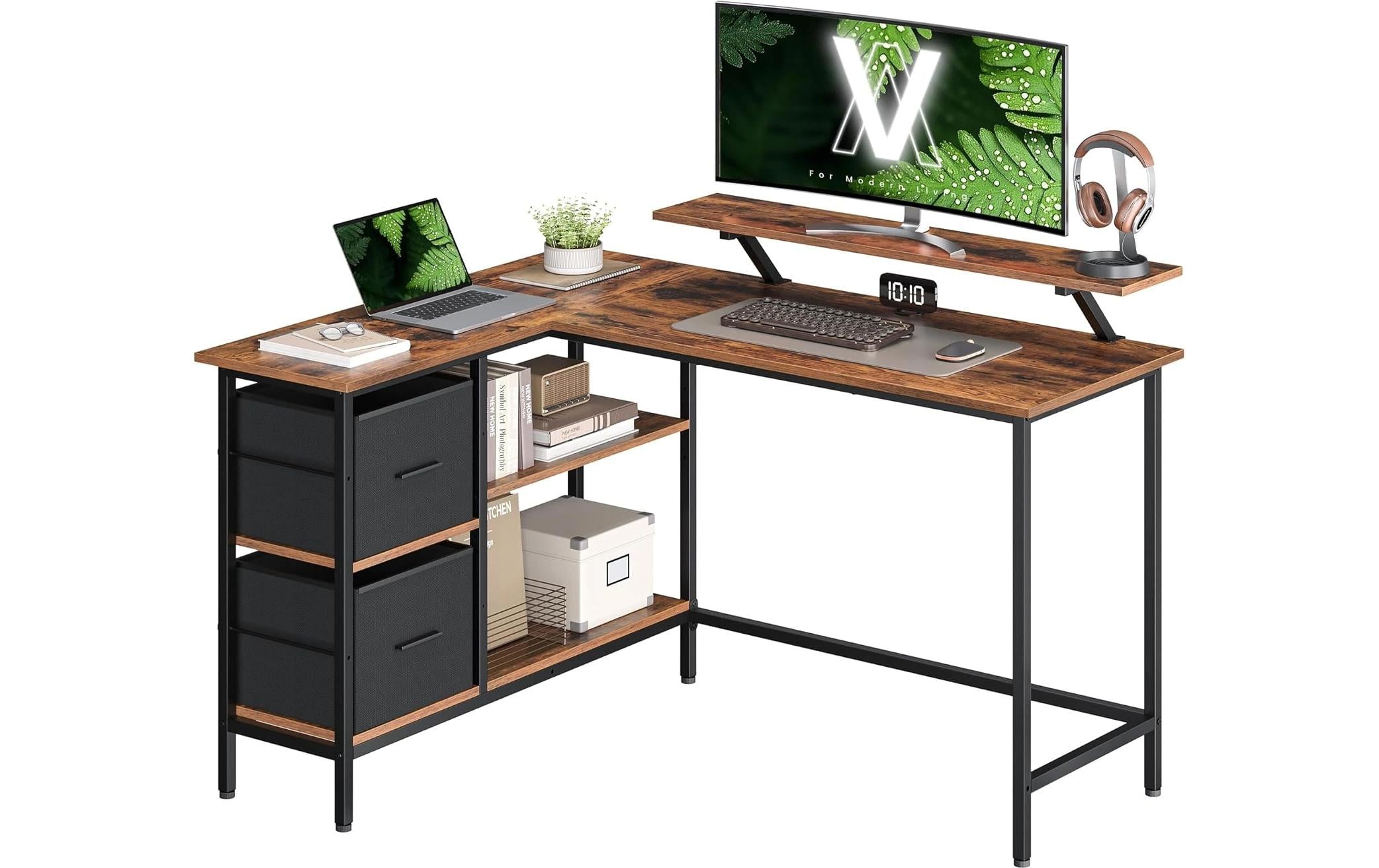 Vasagle Höhenverstellbarer Tisch, 135 × 105 cm, 50 kg, Braun, Spanplatte/Stahl, Schublade
