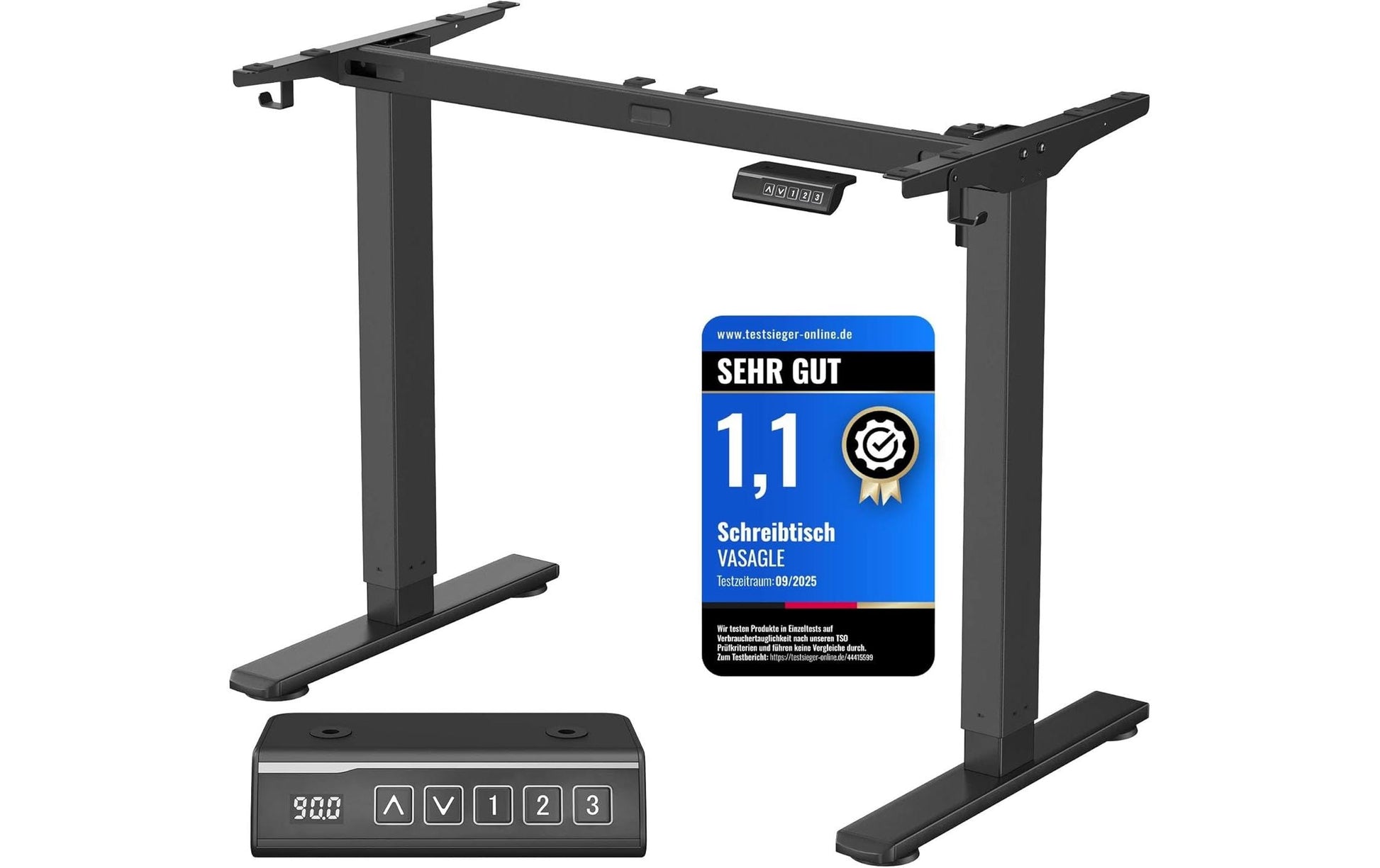 Songmics Höhenverstellbarer Tisch, 50 × 140 cm, 72–120 cm, 70 kg, Schwarz, Stahl