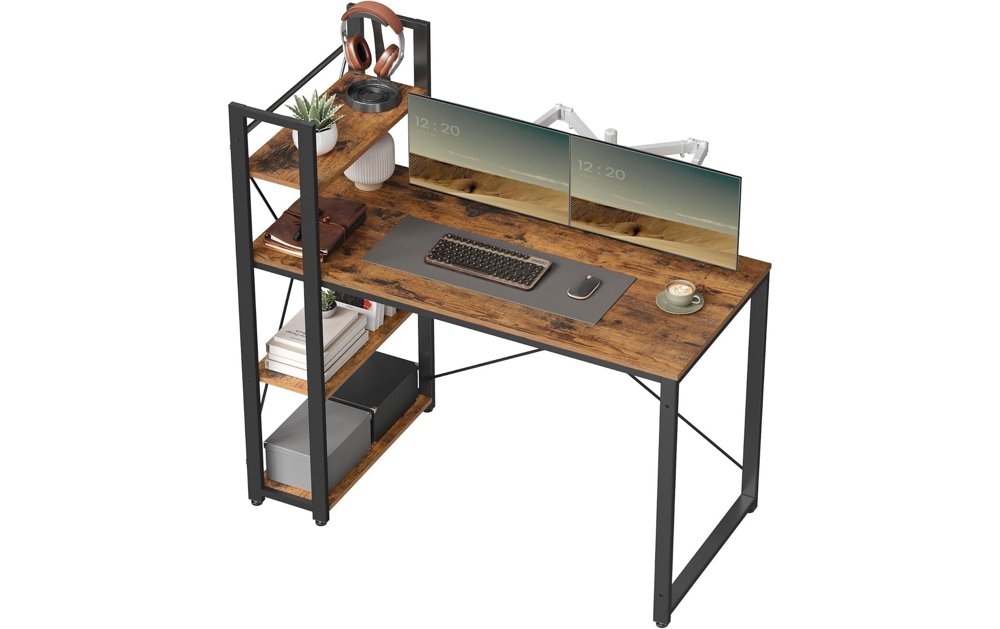 Vasagle Höhenverstellbarer Tisch, 56 × 120 cm, 50 kg, Schwarz, Spanplatte/Stahl