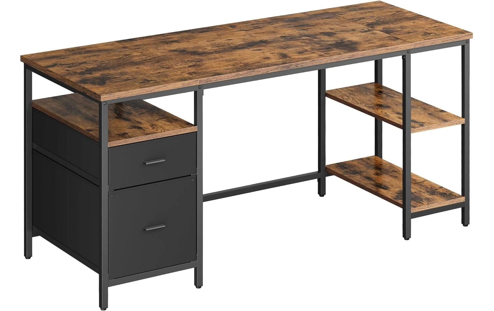 Vasagle Höhenverstellbarer Tisch, 60 × 160 cm, 50 kg, Braun/Schwarz, Spanplatte/Stahl, 2 Schubladen