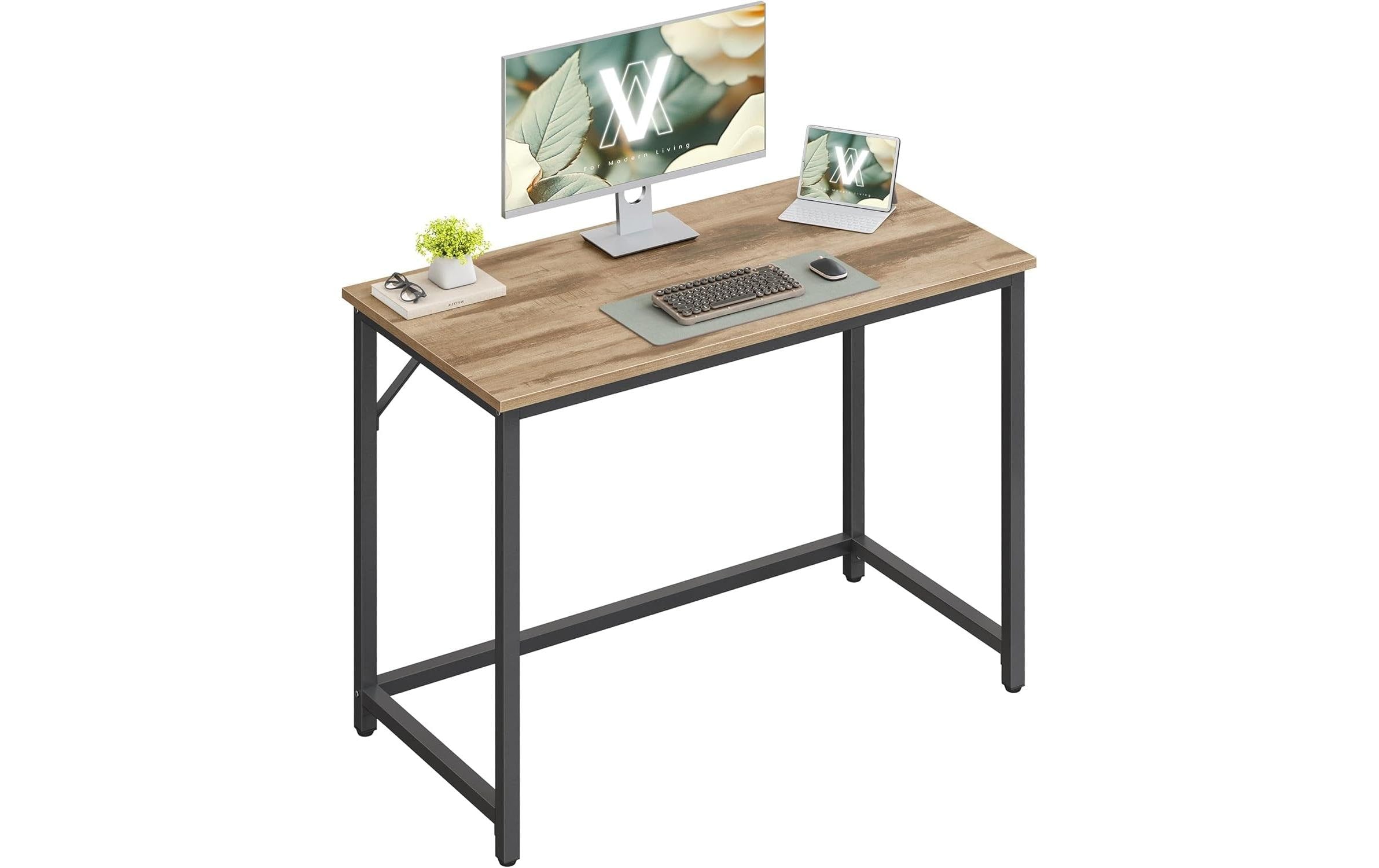 Vasagle Bürotisch, 50 × 100 cm, 50 kg, Schwarz/Braun, Spanplatte/Stahl