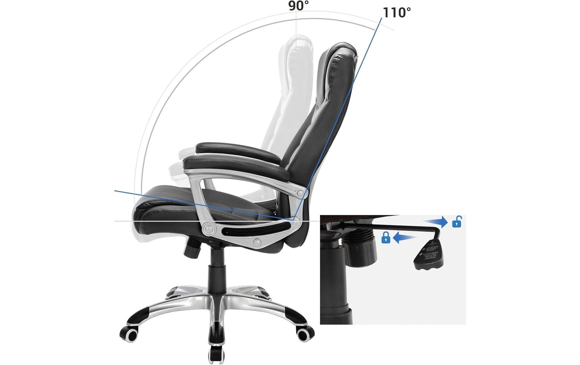 Songmics Bürostuhl – Kunstleder / Polsterrücken – Schwarz, Armlehnen, bis 150 kg