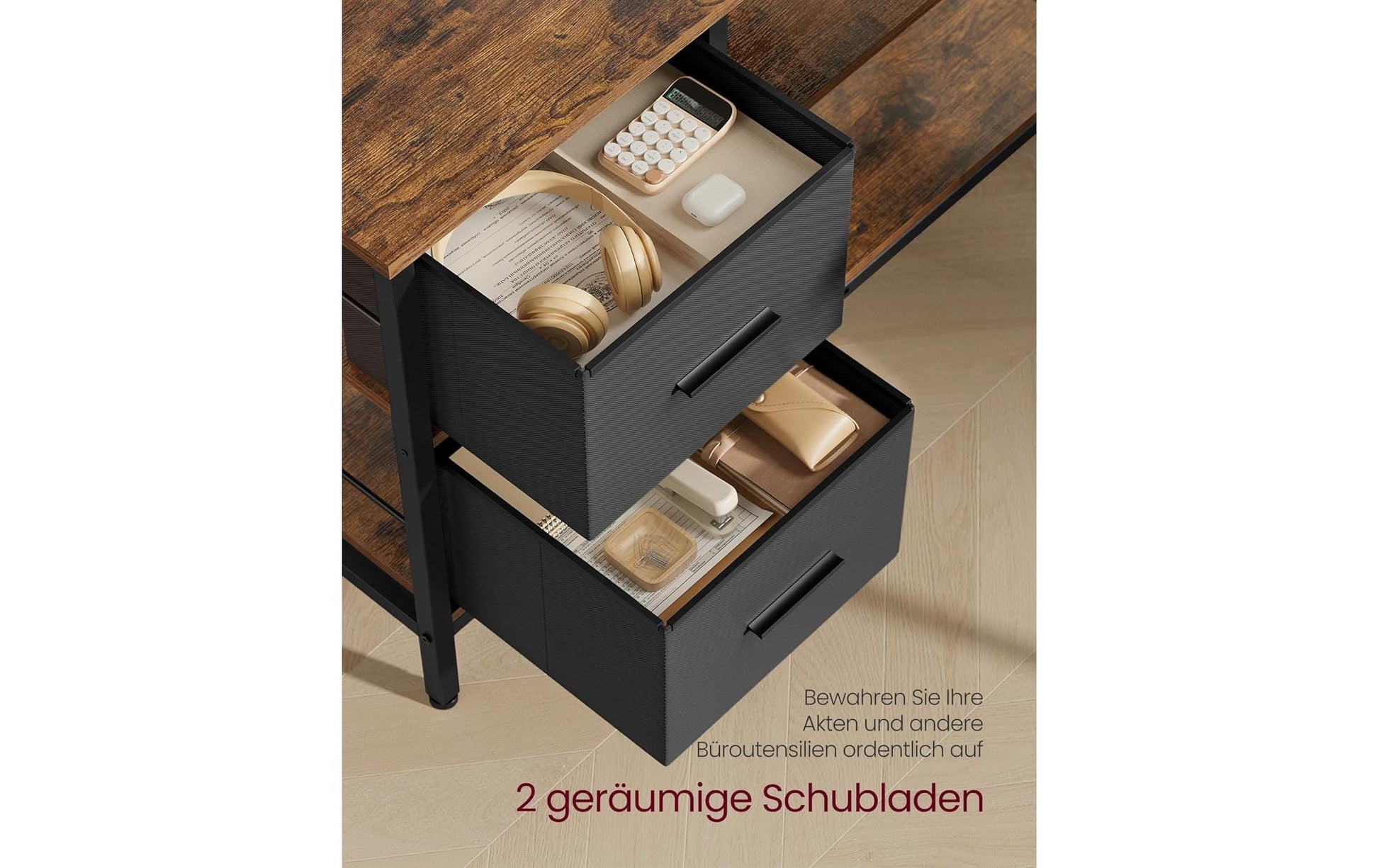 Vasagle Höhenverstellbarer Tisch, 105 × 115 cm, 50 kg, Braun, Spanplatte/Stahl