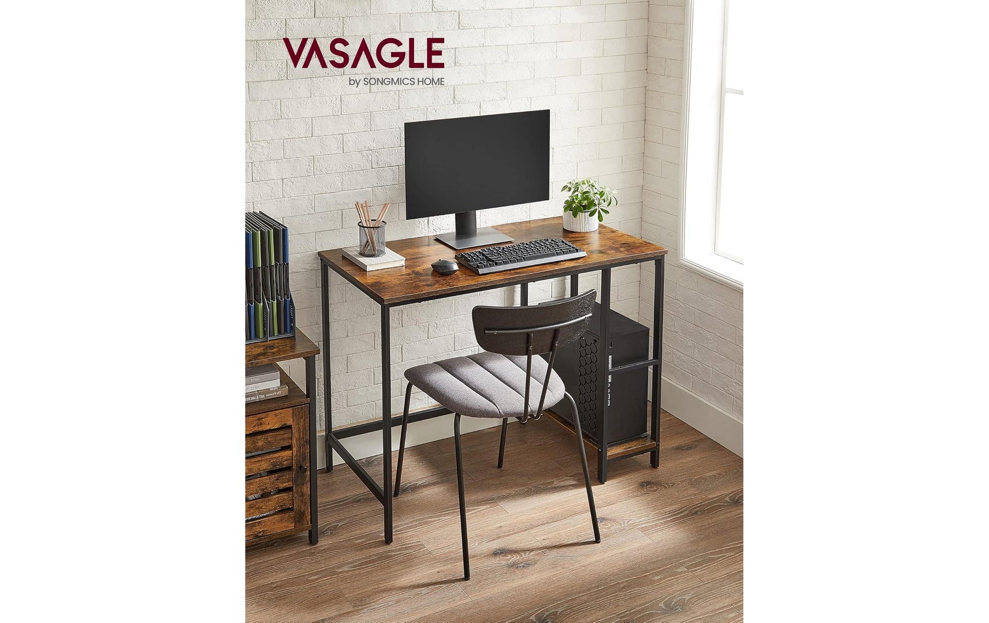 Vasagle Höhenverstellbarer Tisch, 50 × 100 cm, 50 kg, Braun/Schwarz, Spanplatte/Stahl