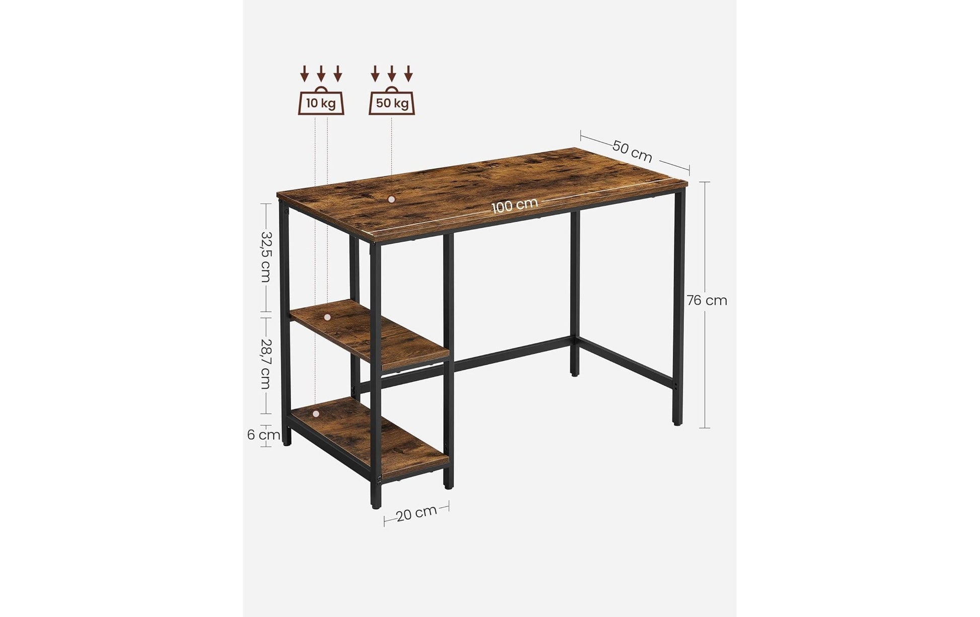 Vasagle Höhenverstellbarer Tisch, 50 × 100 cm, 50 kg, Braun/Schwarz, Spanplatte/Stahl