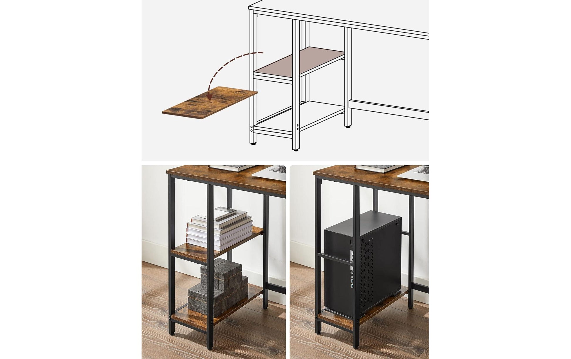 Vasagle Höhenverstellbarer Tisch, 50 × 100 cm, 50 kg, Braun/Schwarz, Spanplatte/Stahl