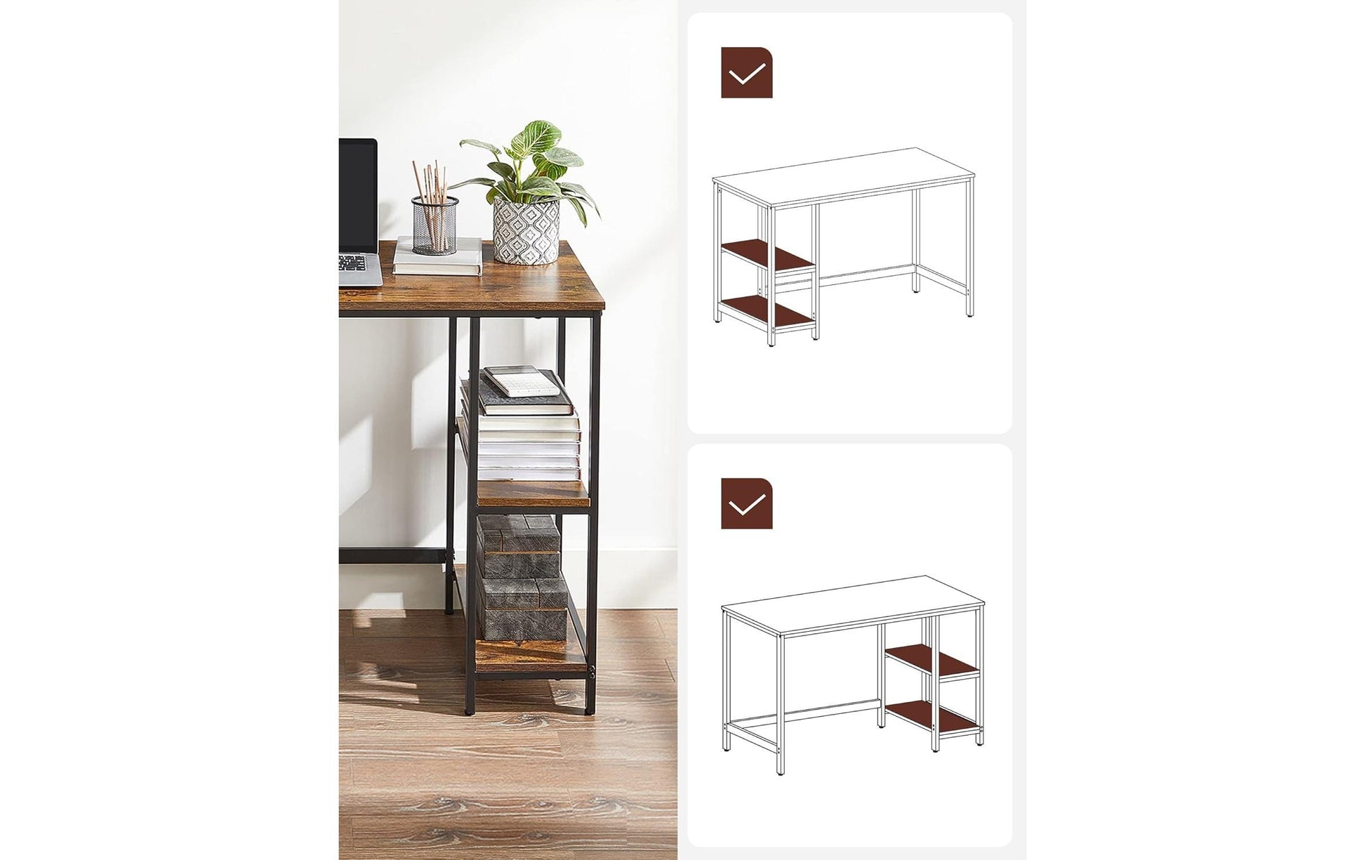 Vasagle Höhenverstellbarer Tisch, 50 × 100 cm, 50 kg, Braun/Schwarz, Spanplatte/Stahl